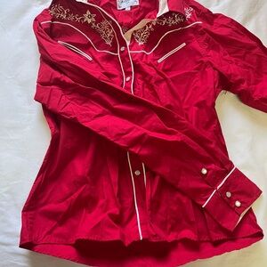 Red Western Embroidered Snap-Front Shirt